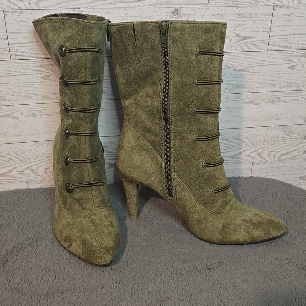 Rialto Chung Faux Suede Mid-Calf Booties-Olive Green Sz 9M - Picture 2 of 10